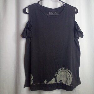 Sheryl Crow Shirt L Women Soak Up The Sun Short Cold Shoulder Sleeve Gray